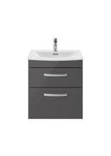 Modern Splash 500mm Gloss Grey 2 Drawer Wall Hung Cabinet With Curved Basin