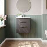 Modern Splash 500mm Gloss Grey 2 Drawer Wall Hung Cabinet With Curved Basin