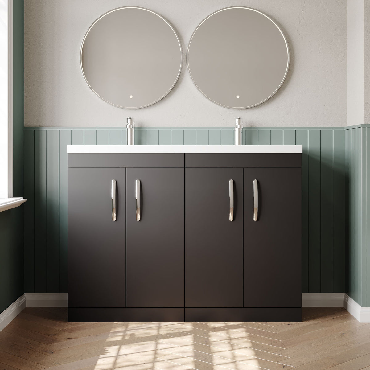Modern Splash 1200mm Gloss Grey 4 Door Floor Standing Cabinet With 2 Tap Hole Polymarble basin