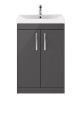 Modern Splash 600mm Gloss Grey 2 Door Floor Standing Cabinet With Thin Edge Basin