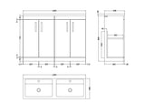Modern Splash 1200mm Gloss Grey 4 Door Floor Standing Cabinet With 2 Tap Hole Ceramic Basin