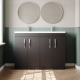 Modern Splash 1200mm Gloss Grey 4 Door Floor Standing Cabinet With 2 Tap Hole Ceramic Basin