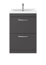 Modern Splash 600mm Gloss Grey 2 Drawer Floor Standing Cabinet With Mid-Edge Basin