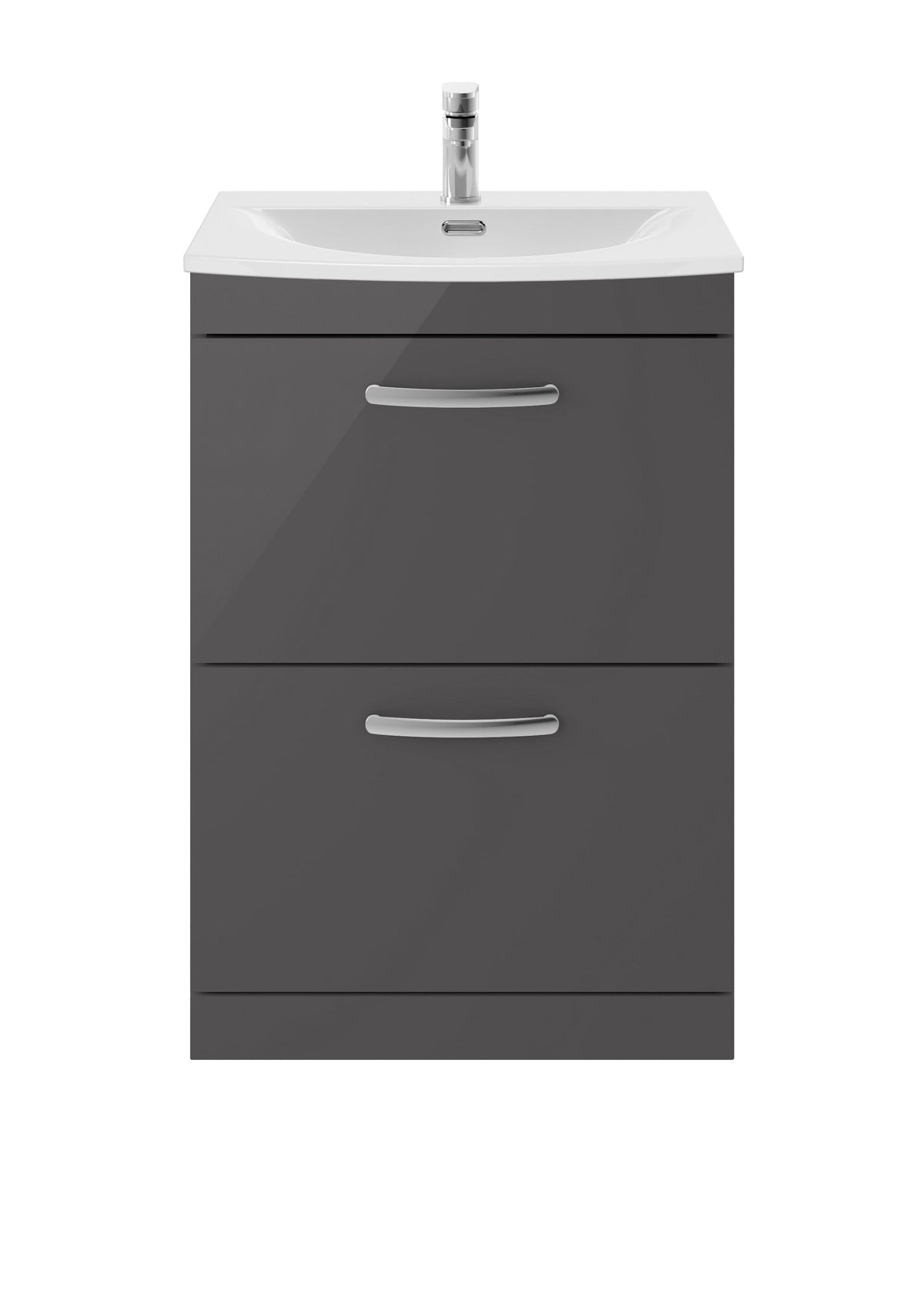 Modern Splash 600mm Gloss Grey 2 Drawer Floor Standing Cabinet With Curved Basin