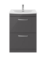Modern Splash 600mm Gloss Grey 2 Drawer Floor Standing Cabinet With Curved Basin