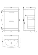 Modern Splash 600mm Gloss Grey 2 Drawer Floor Standing Cabinet With Curved Basin