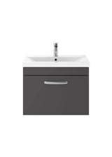 Modern Splash 600mm Gloss Grey 1 Drawer Wall Hung Cabinet With Mid-Edge Basin