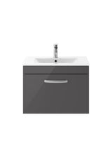 Modern Splash 600mm Gloss Grey 1 Drawer Wall Hung Cabinet With Minimalist Basin
