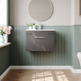 Modern Splash 600mm Gloss Grey 1 Drawer Wall Hung Cabinet With Minimalist Basin