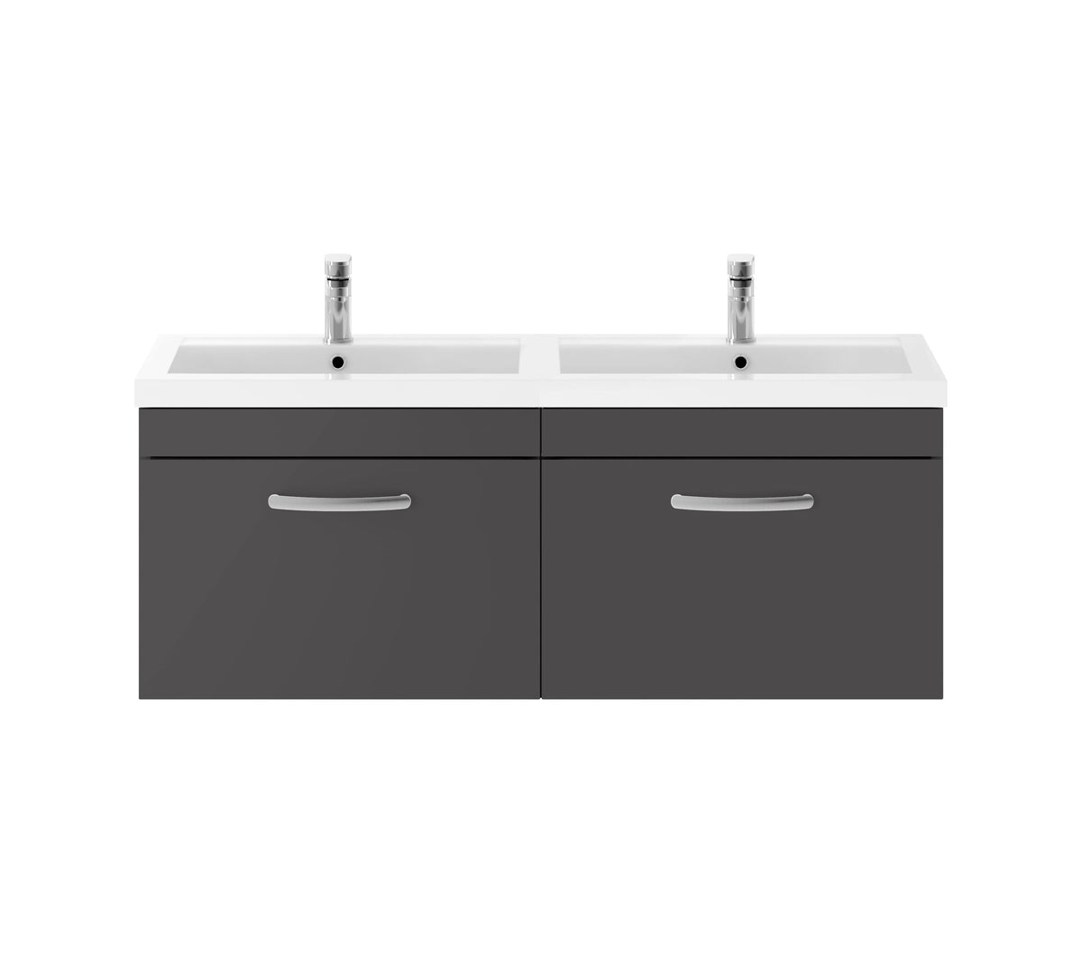 Modern Splash 1200mm Gloss Grey 4 Drawer Wall Hung Cabinet With 2 Tap Hole Polymarble basin