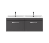 Modern Splash 1200mm Gloss Grey 4 Drawer Wall Hung Cabinet With 2 Tap Hole Polymarble basin