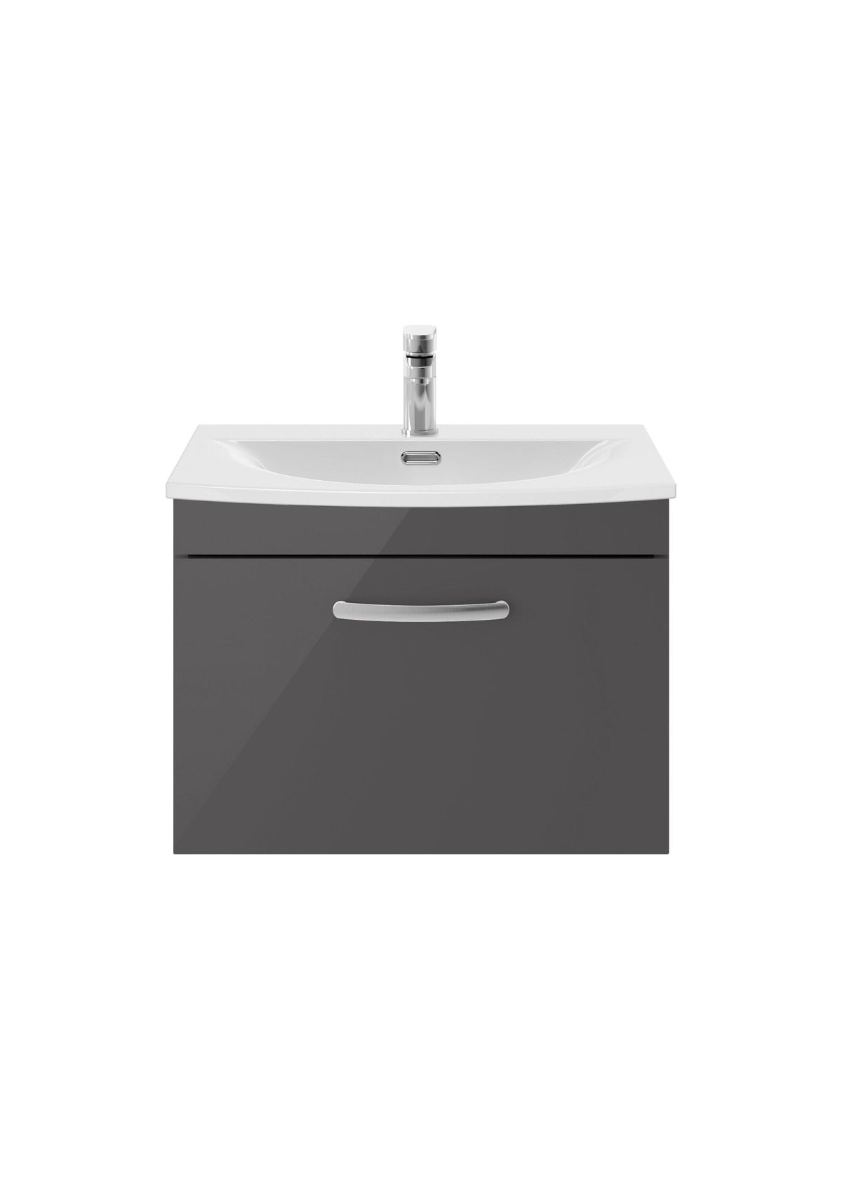 Modern Splash 600mm Gloss Grey 1 Drawer Wall Hung Cabinet With Curved Basin