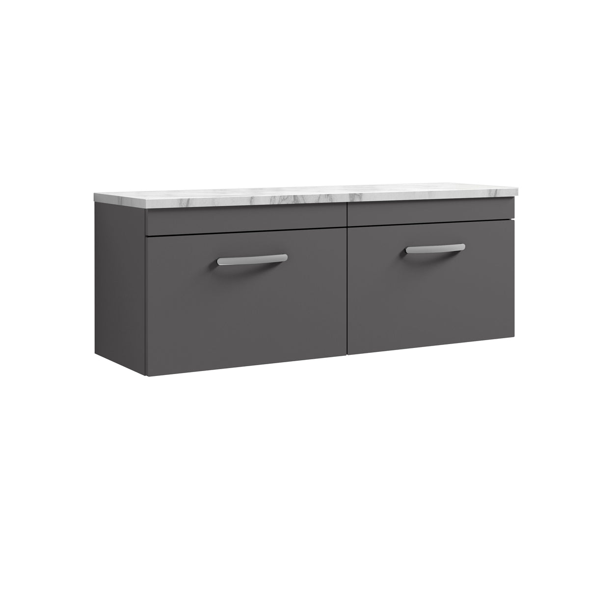 Modern Splash 1200mm Gloss Grey 2 Drawer Wall Hung Vanity With Carrara Laminate Worktop