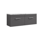 Modern Splash 1200mm Gloss Grey 2 Drawer Wall Hung Vanity With Carrara Laminate Worktop