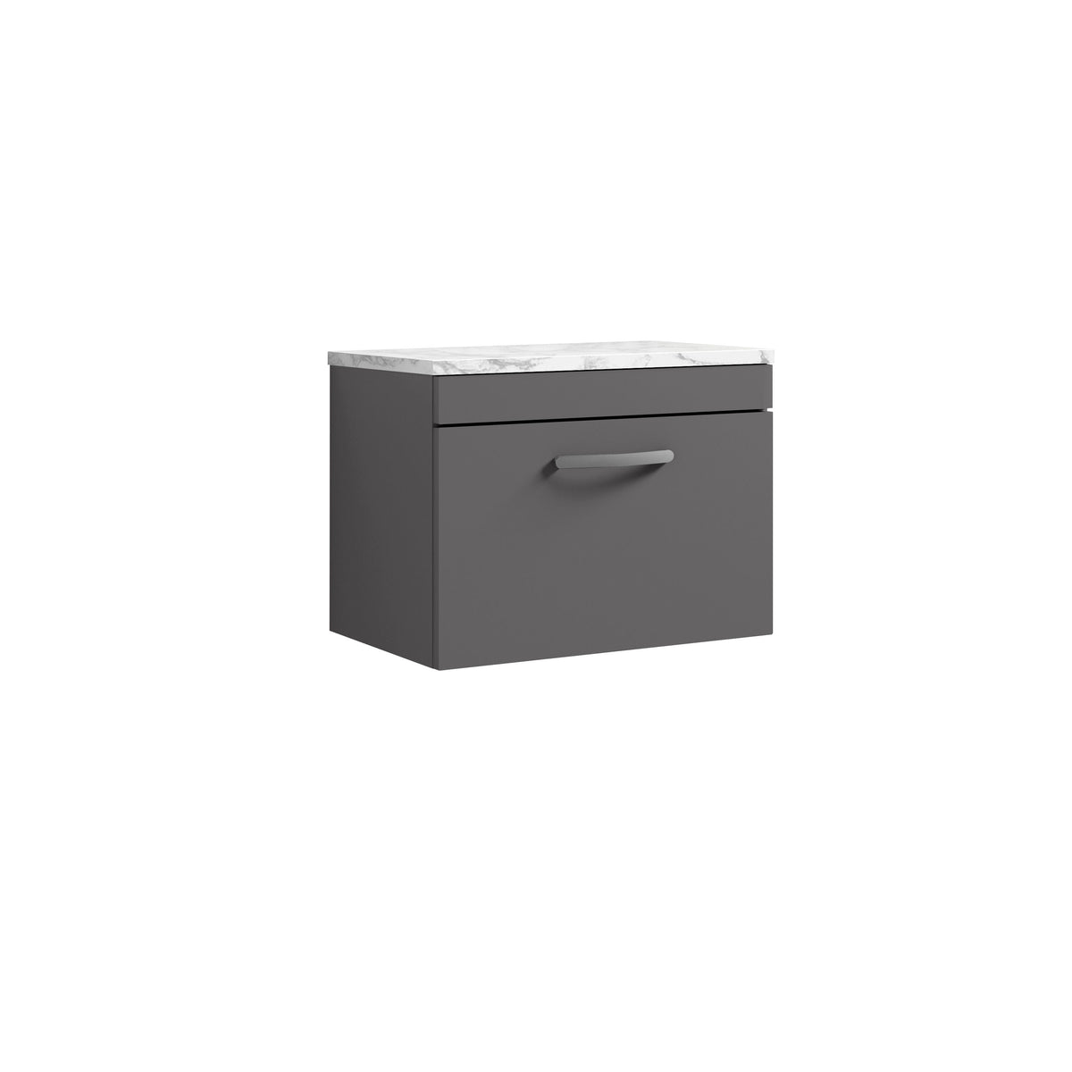 Modern Splash 600mm Gloss Grey 1 Drawer Wall Hung Vanity Unit With Carrara Laminate Worktop