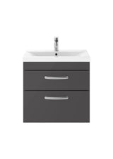 Modern Splash 600mm Gloss Grey 2 Drawer Wall Hung Cabinet With Mid-Edge Basin