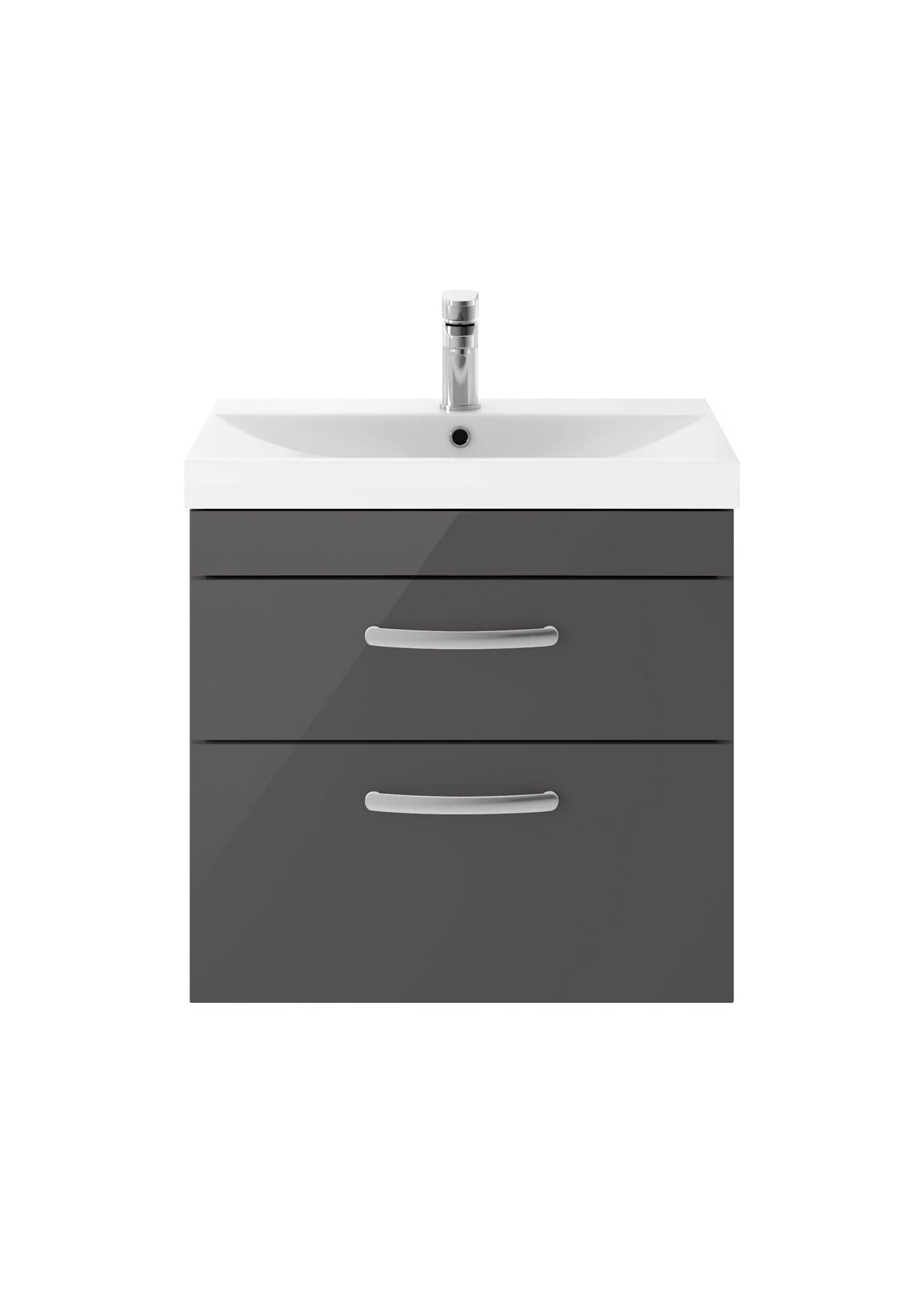 Modern Splash 600mm Gloss Grey 2 Drawer Wall Hung Cabinet With Thin Edge Basin
