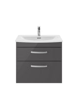 Modern Splash 600mm Gloss Grey 2 Drawer Wall Hung Cabinet With Curved Basin