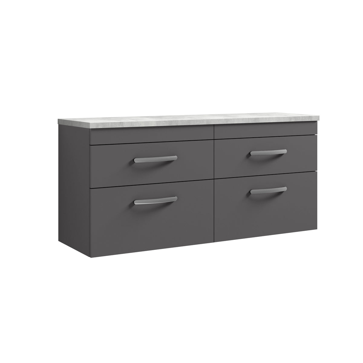 Modern Splash 1200mm Gloss Grey 4 Drawer Wall Hung Unit With Bellato Grey Worktop