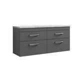 Modern Splash 1200mm Gloss Grey 4 Drawer Wall Hung Unit With Bellato Grey Worktop