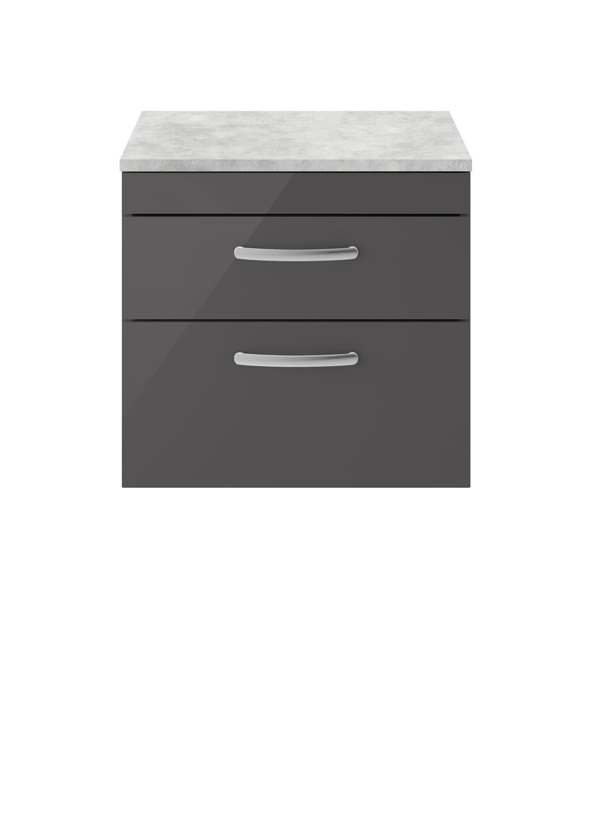 Modern Splash 600mm Gloss Grey 2 Drawer Wall Hung Vanity Unit With Bellato Grey Worktop