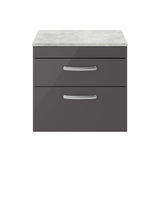 Modern Splash 600mm Gloss Grey 2 Drawer Wall Hung Vanity Unit With Bellato Grey Worktop