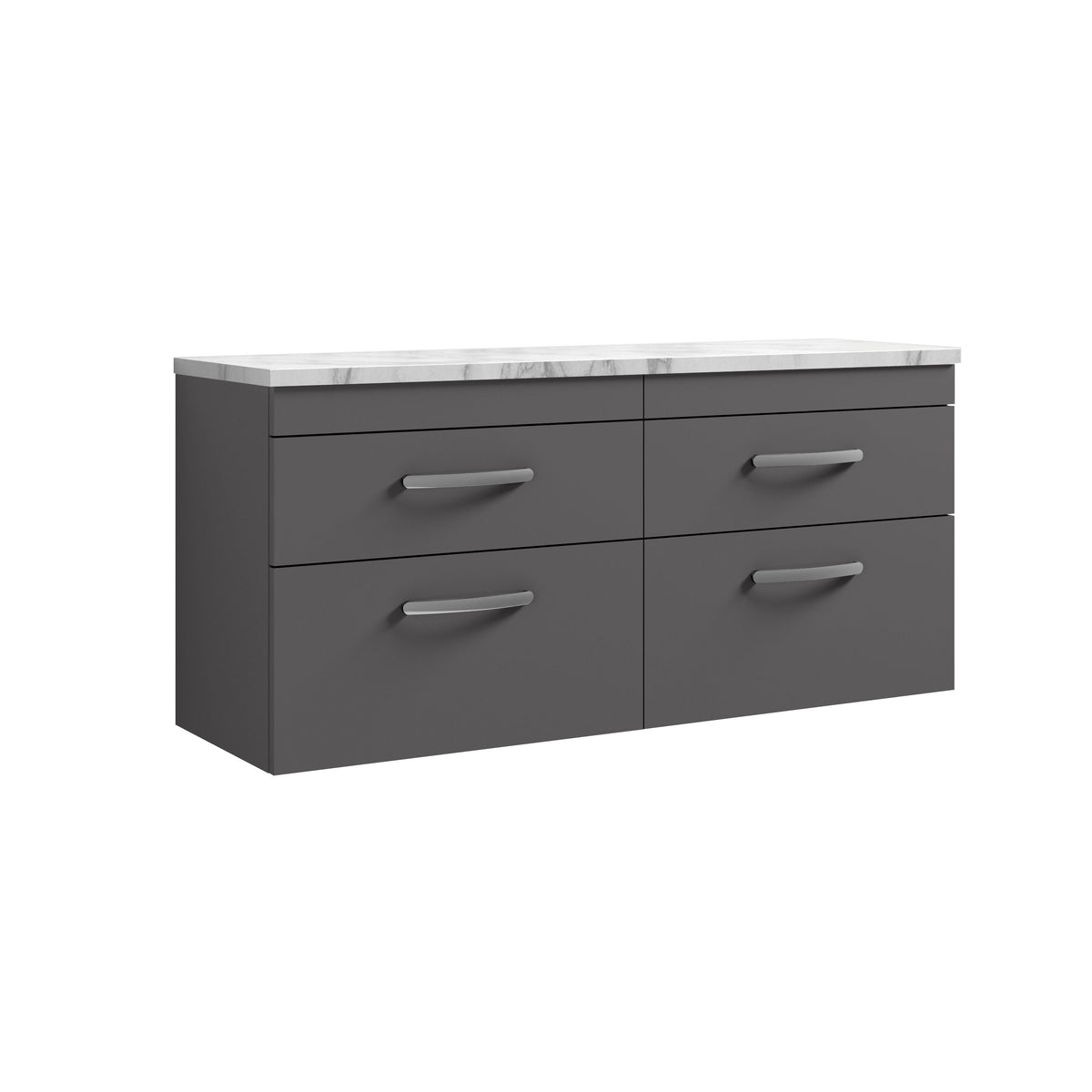 Modern Splash 1200mm Gloss Grey 4 Drawer Wall Hung Vanity With Carrara Laminate Worktop