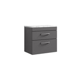 Modern Splash 600mm 2 Gloss Grey Drawer Wall Hung Vanity Unit With Carrara Laminate Worktop