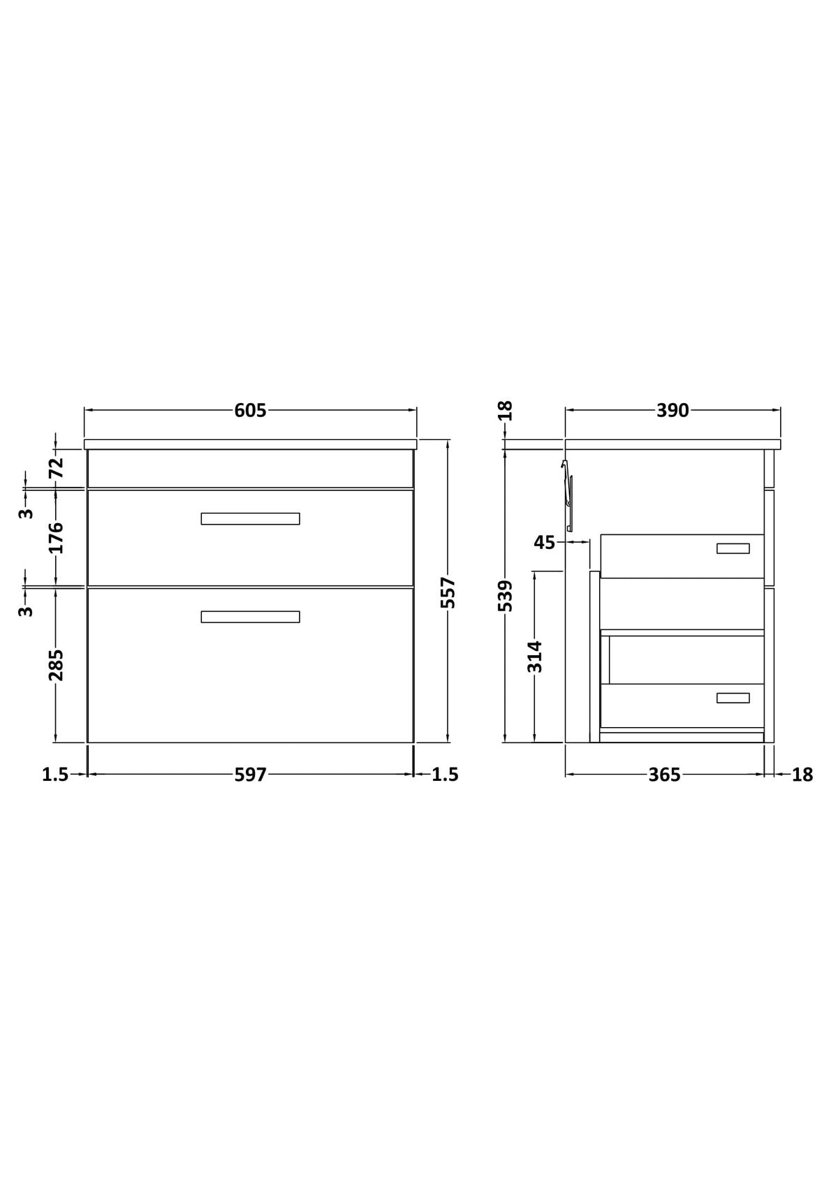 Modern Splash 600mm Gloss Grey 2 Drawer Wall Hung  Vanity Unit With Co-ordinating Worktop
