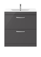 Modern Splash 800mm Gloss Grey 2 Drawer Floor Standing Cabinet With Minimalist Basin