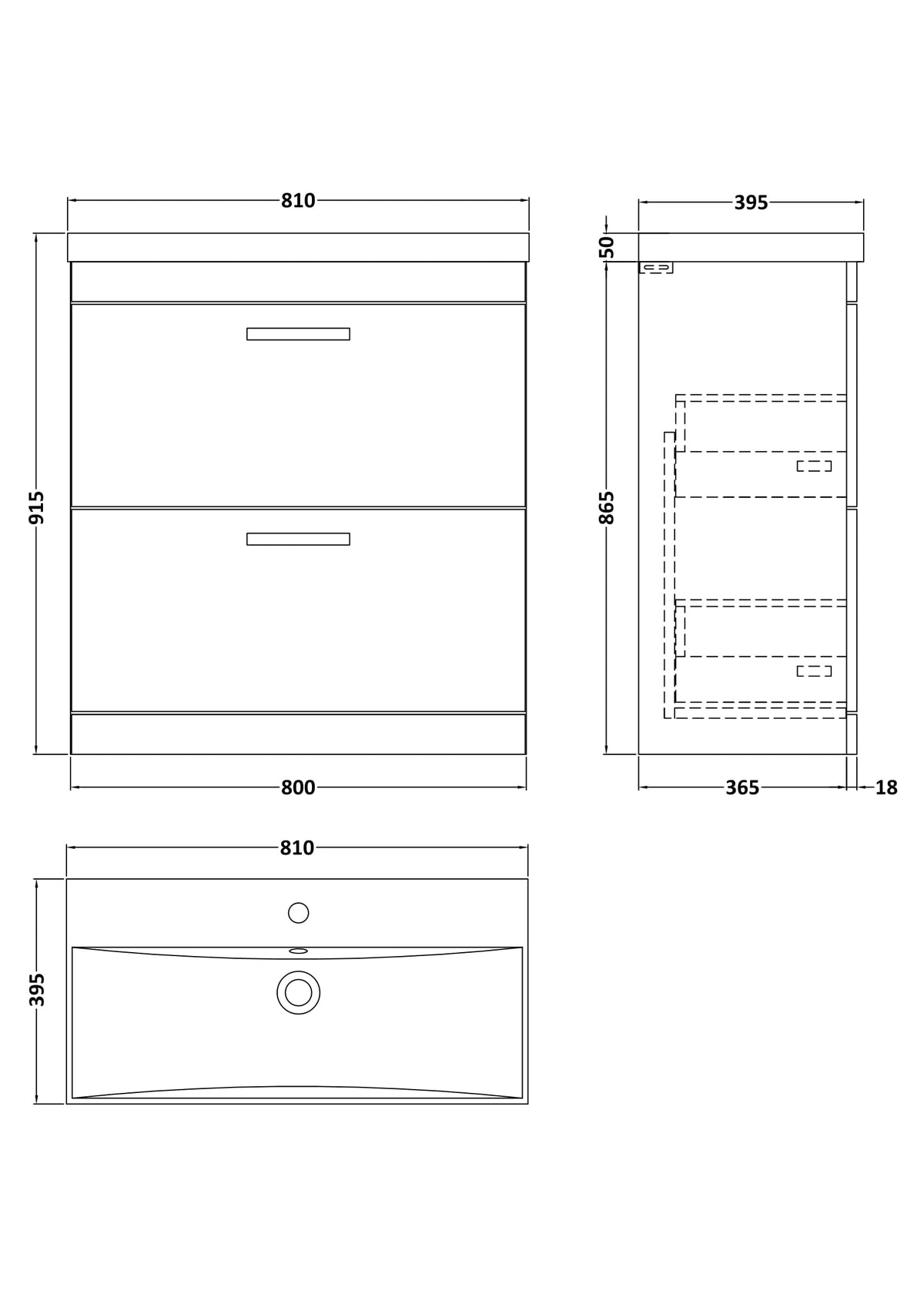 Modern Splash 800mm Gloss Grey 2 Drawer Floor Standing Cabinet With Thin Edge Basin