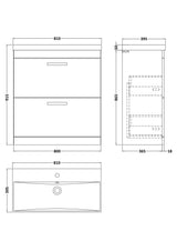 Modern Splash 800mm Gloss Grey 2 Drawer Floor Standing Cabinet With Thin Edge Basin