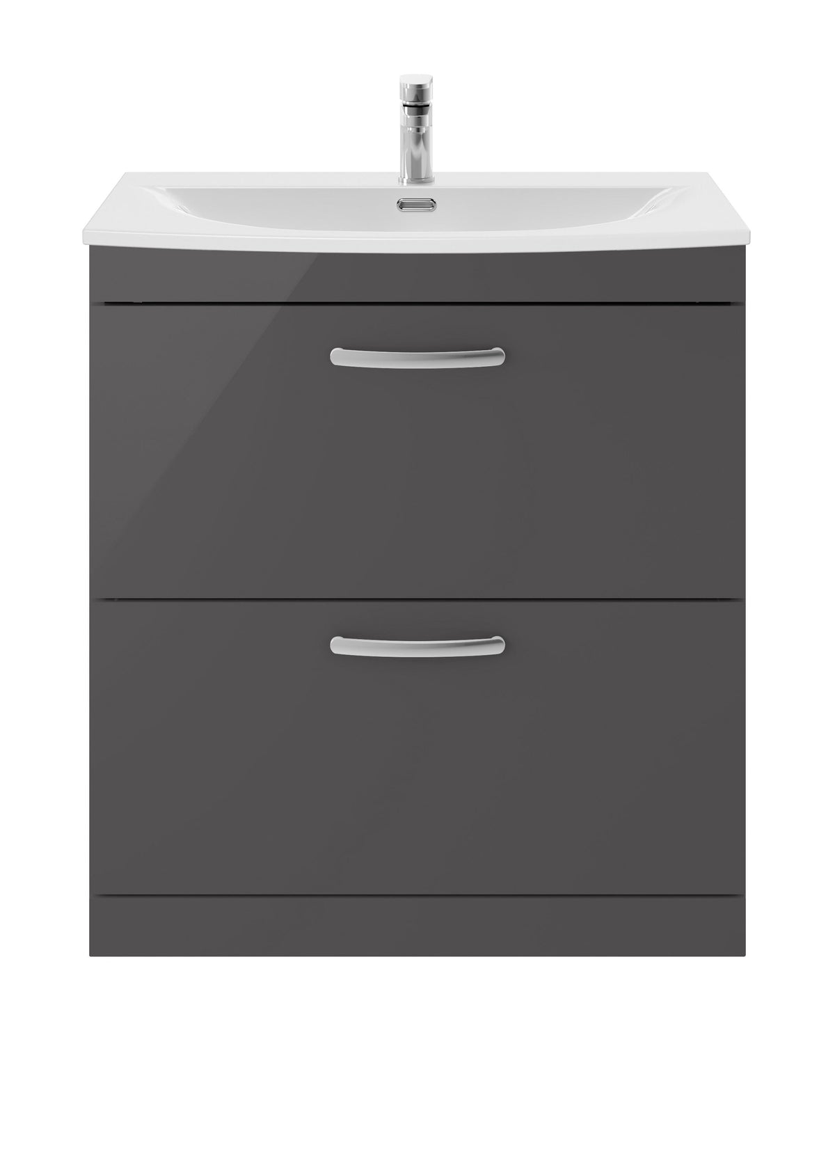 Modern Splash 800mm Gloss Grey 2 Drawer Floor Standing Cabinet With Curved Basin
