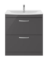 Modern Splash 800mm Gloss Grey 2 Drawer Floor Standing Cabinet With Curved Basin