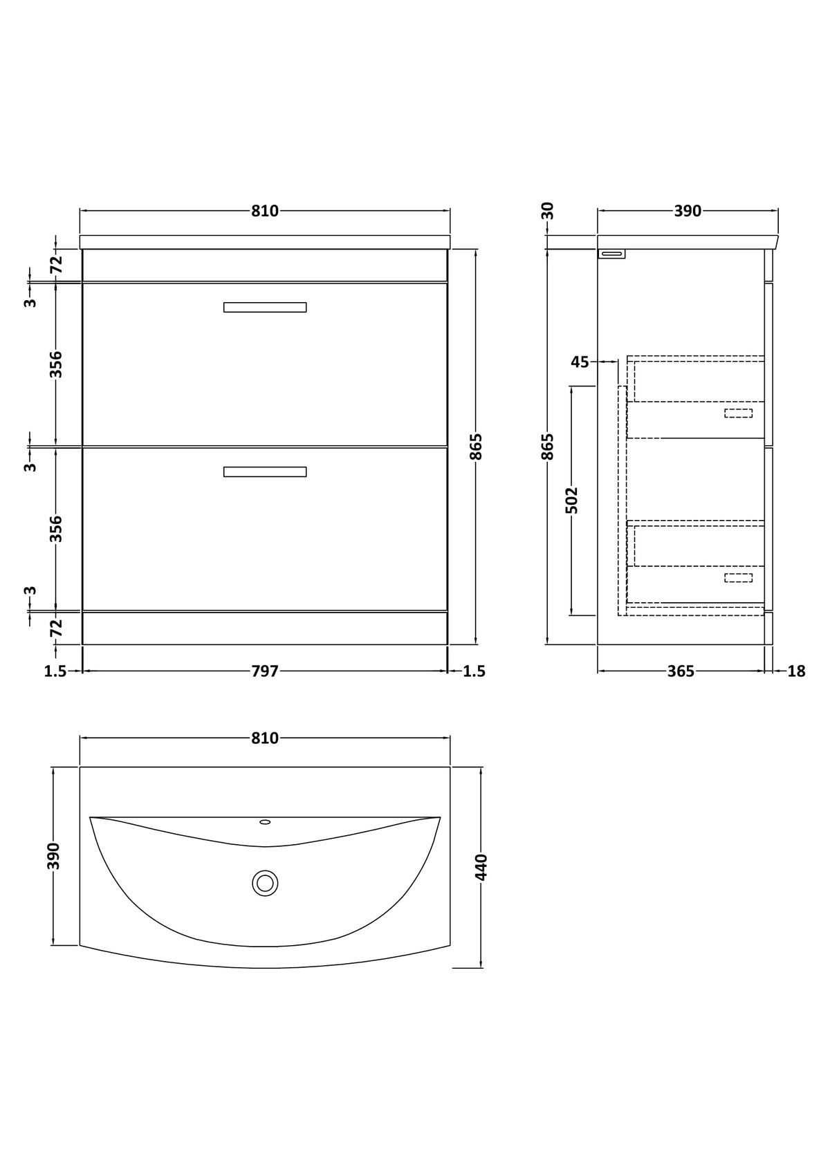 Modern Splash 800mm Gloss Grey 2 Drawer Floor Standing Cabinet With Curved Basin