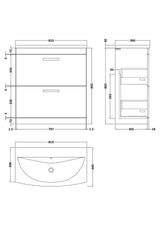 Modern Splash 800mm Gloss Grey 2 Drawer Floor Standing Cabinet With Curved Basin