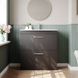 Modern Splash 800mm Gloss Grey 2 Drawer Floor Standing Cabinet With Curved Basin