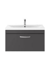 Modern Splash 800mm Gloss Grey 1 Drawer Wall Hung Cabinet With Mid-Edge Basin
