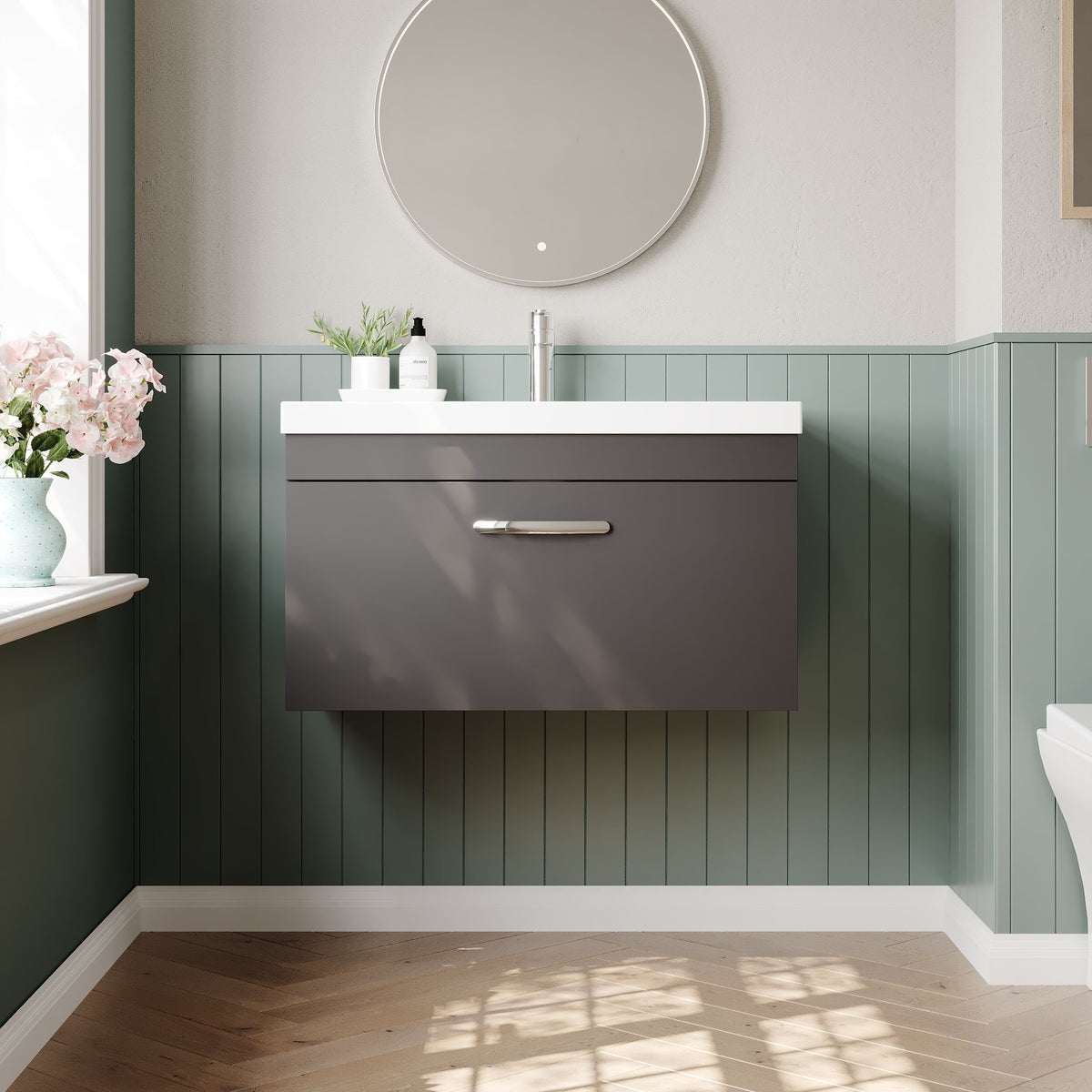 Modern Splash 800mm Gloss Grey 1 Drawer Wall Hung Cabinet With Thin Edge Basin