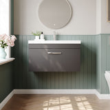 Modern Splash 800mm Gloss Grey 1 Drawer Wall Hung Cabinet With Thin Edge Basin