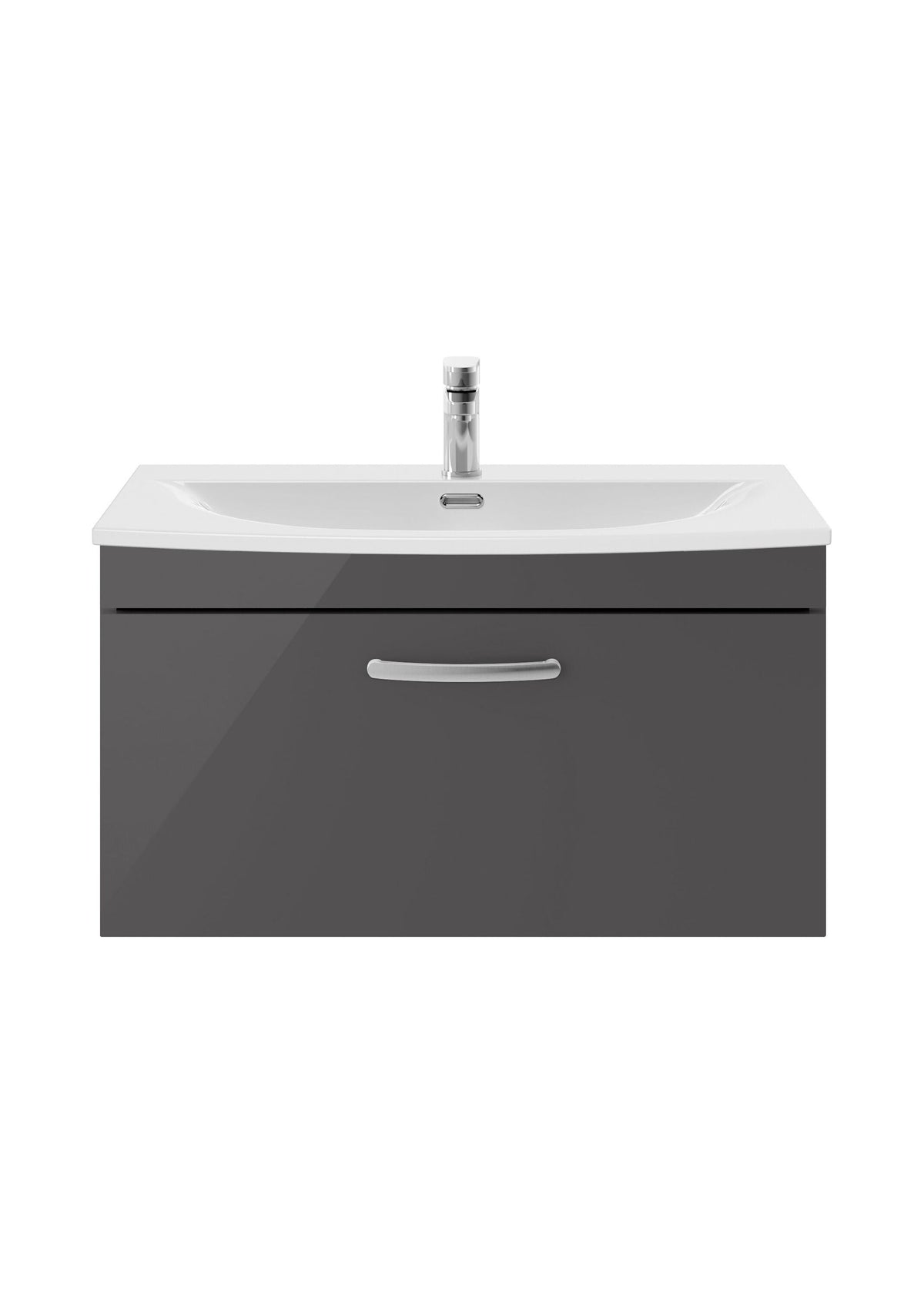 Modern Splash 800mm Gloss Grey 1 Drawer Wall Hung Cabinet With Curved Basin