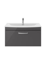 Modern Splash 800mm Gloss Grey 1 Drawer Wall Hung Cabinet With Curved Basin