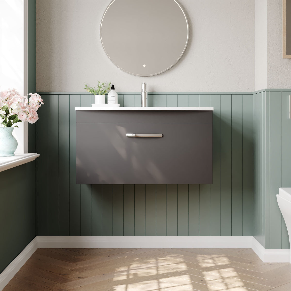 Modern Splash 800mm Gloss Grey 1 Drawer Wall Hung Cabinet With Curved Basin