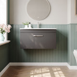 Modern Splash 800mm Gloss Grey 1 Drawer Wall Hung Cabinet With Curved Basin