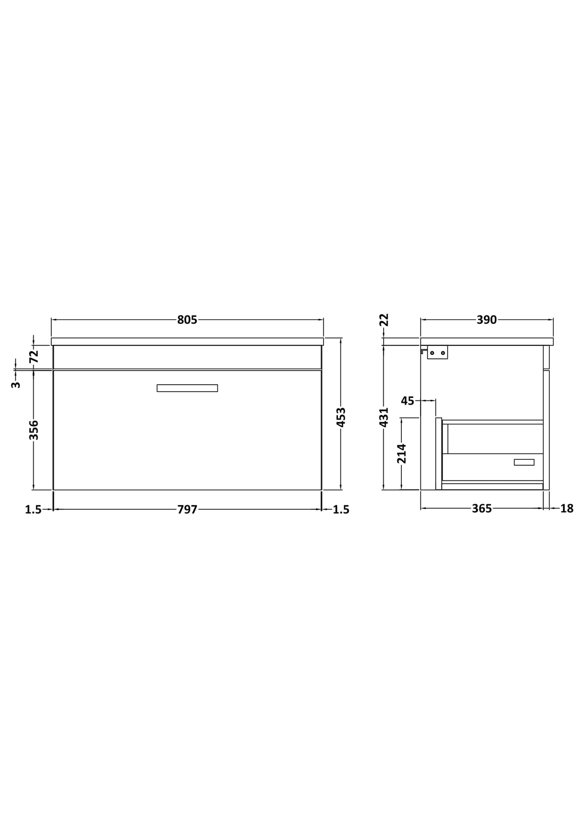 Modern Splash 800mm Gloss Grey 1 Drawer Wall Hung Vanity Unit With Bellato Grey Worktop