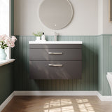 Modern Splash 800mm Gloss Grey 2 Drawer Wall Hung Cabinet With Mid-Edge Basin