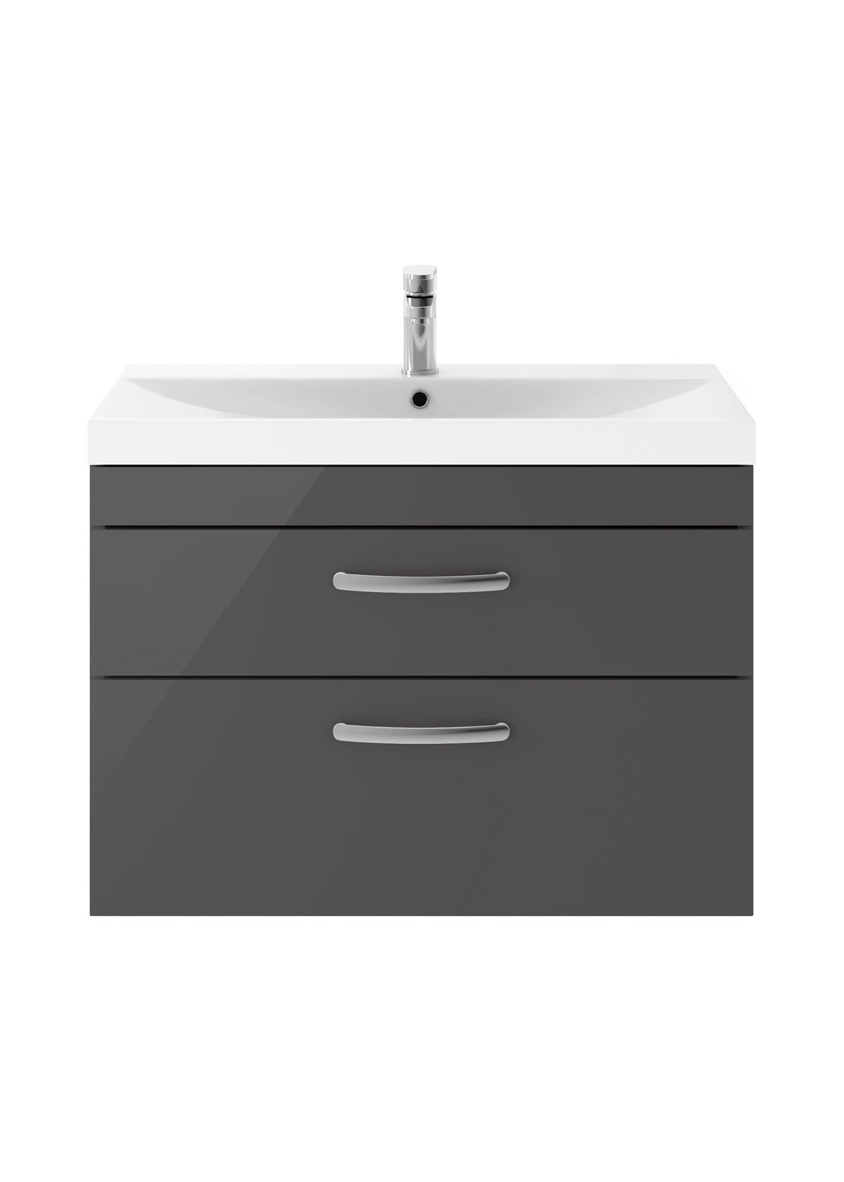 Modern Splash 800mm Gloss Grey 2 Drawer Wall Hung Cabinet With Thin Edge Basin