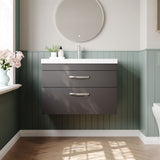 Modern Splash 800mm Gloss Grey 2 Drawer Wall Hung Cabinet With Thin Edge Basin