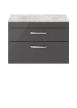 Modern Splash 805mm Gloss Grey 2 Drawer Wall Hung Vanity Unit With Bellato Grey Worktop