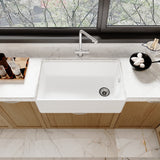 Modern Splash 795mm x 460mm x 245mm Fireclay White Single Bowl Belfast Sink With Offset Waste And Weir Overflow